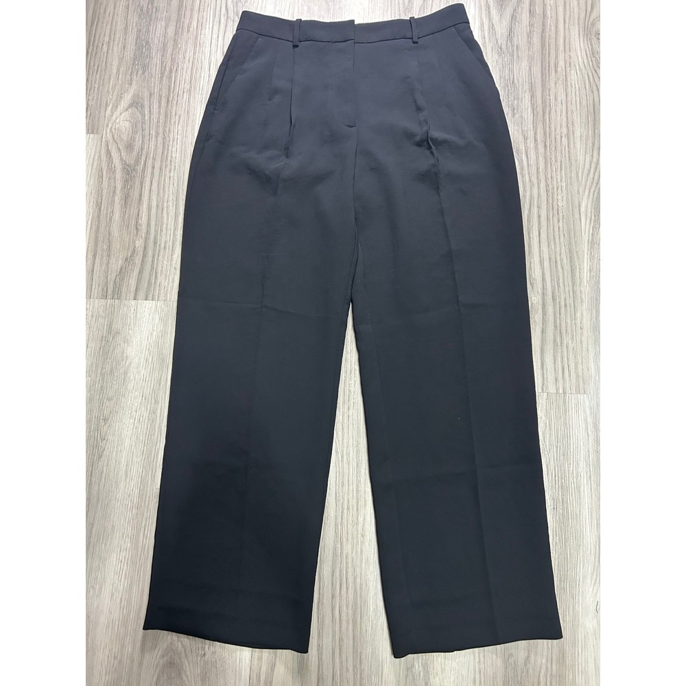 Open Edit Womens Black Wide Leg Pleated High Rise Trousers Pants Size 14 luxury